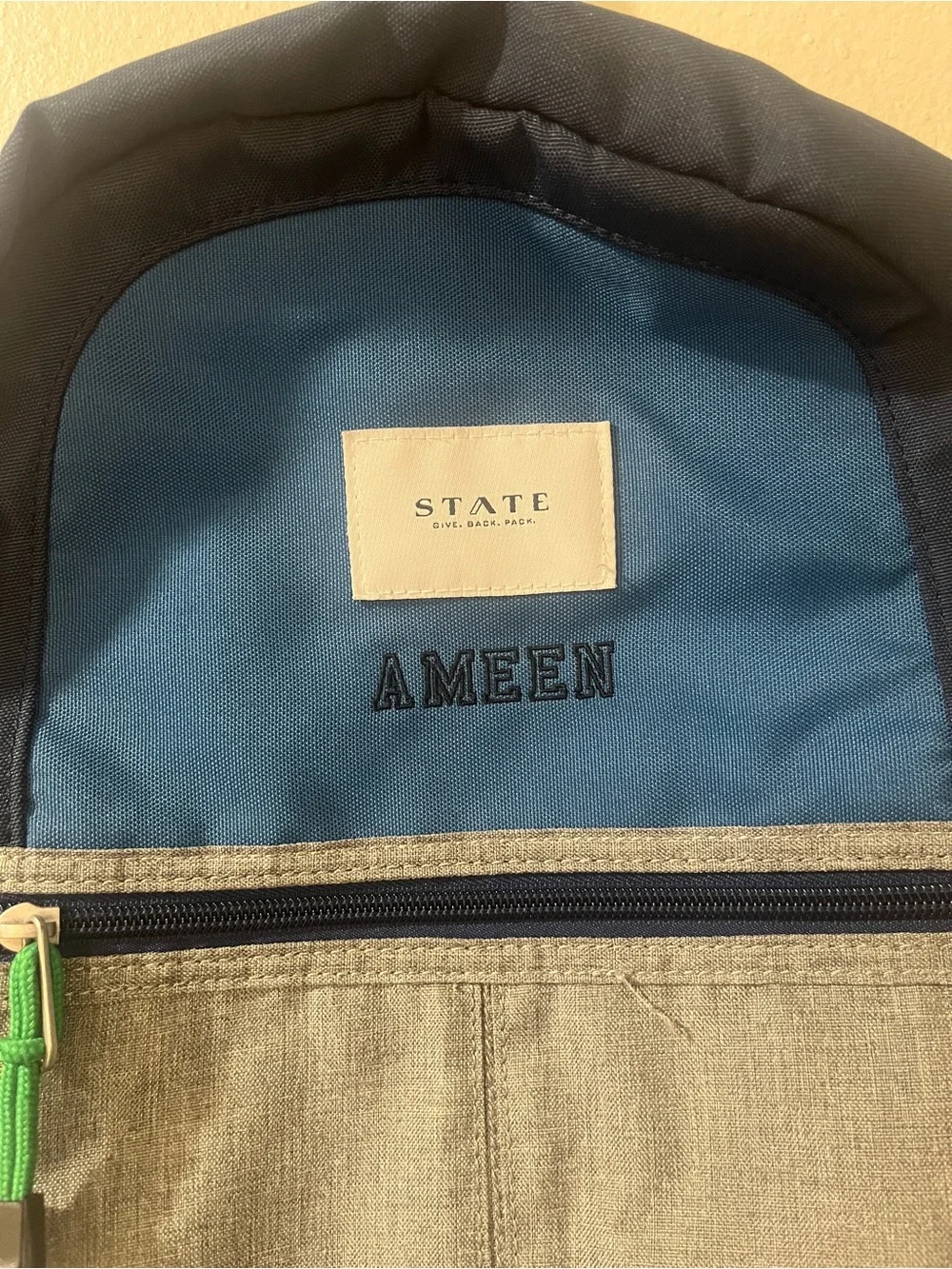 STATE Navy, Gray and Green Accent Backpack with Personalization